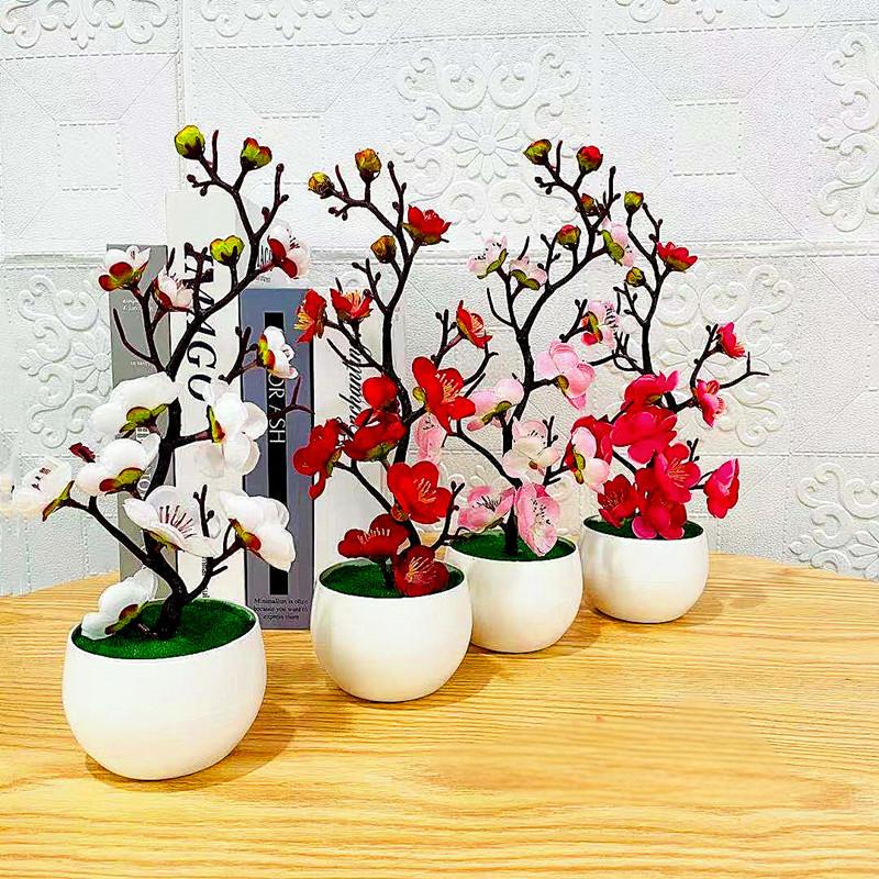 Home Office Background - Simulation Plum Flower Pot Plant Artificial