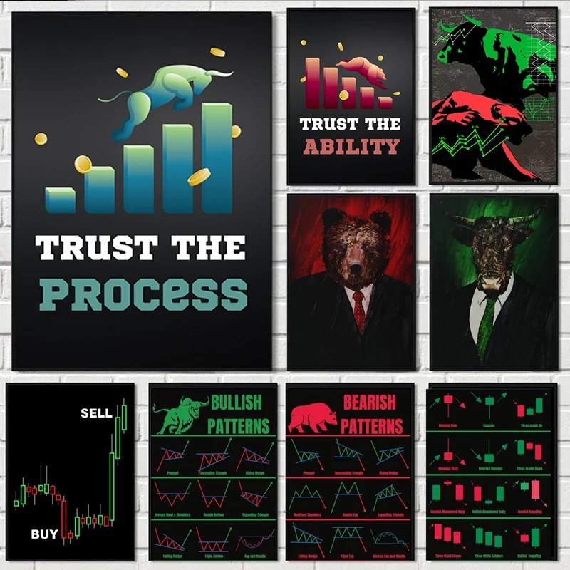 Home Office Marketing - Neon Bulls&Bears Stock Market Trading Quotes