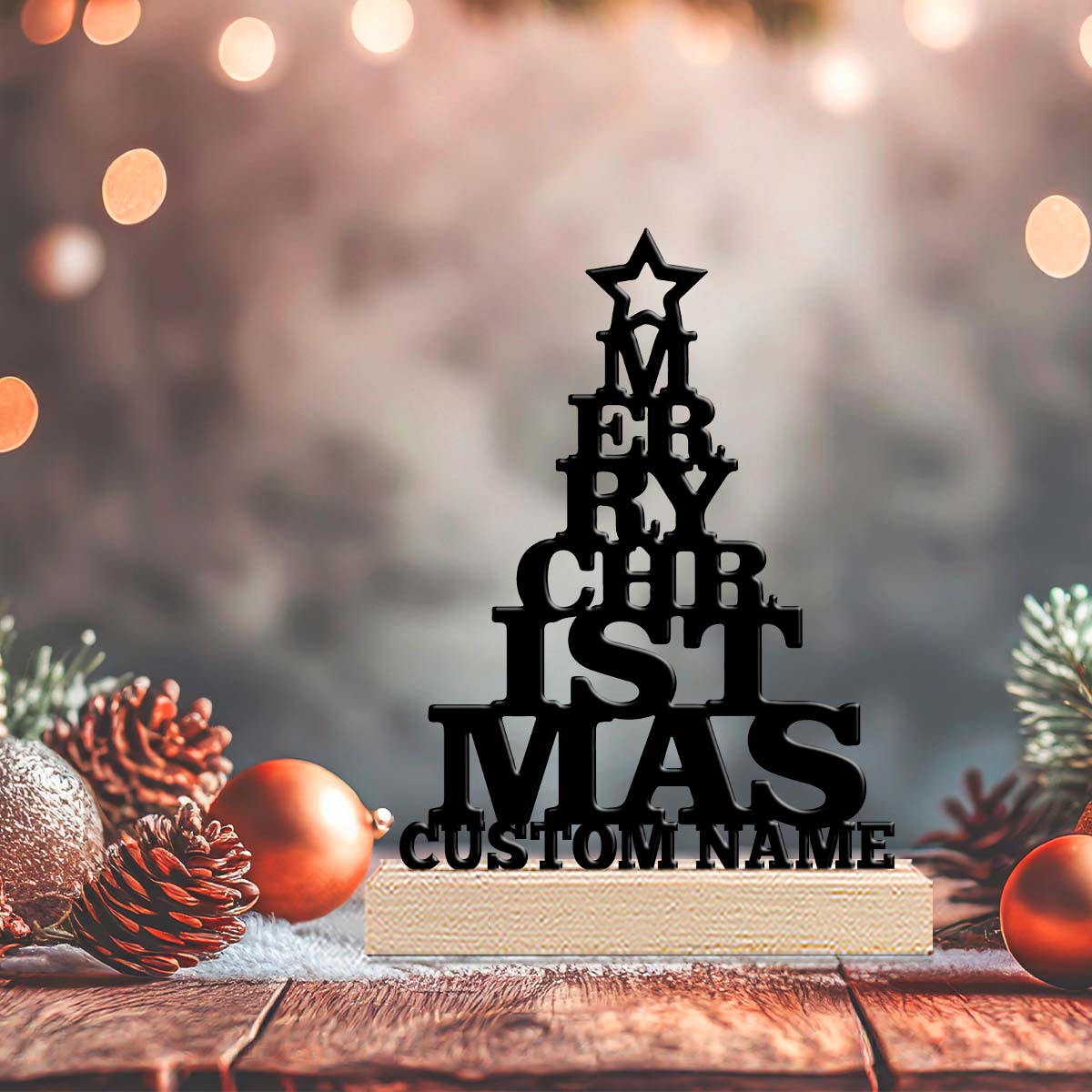 Home Office Decor - 1Pc Csutom Name Merry Christmas Wooden