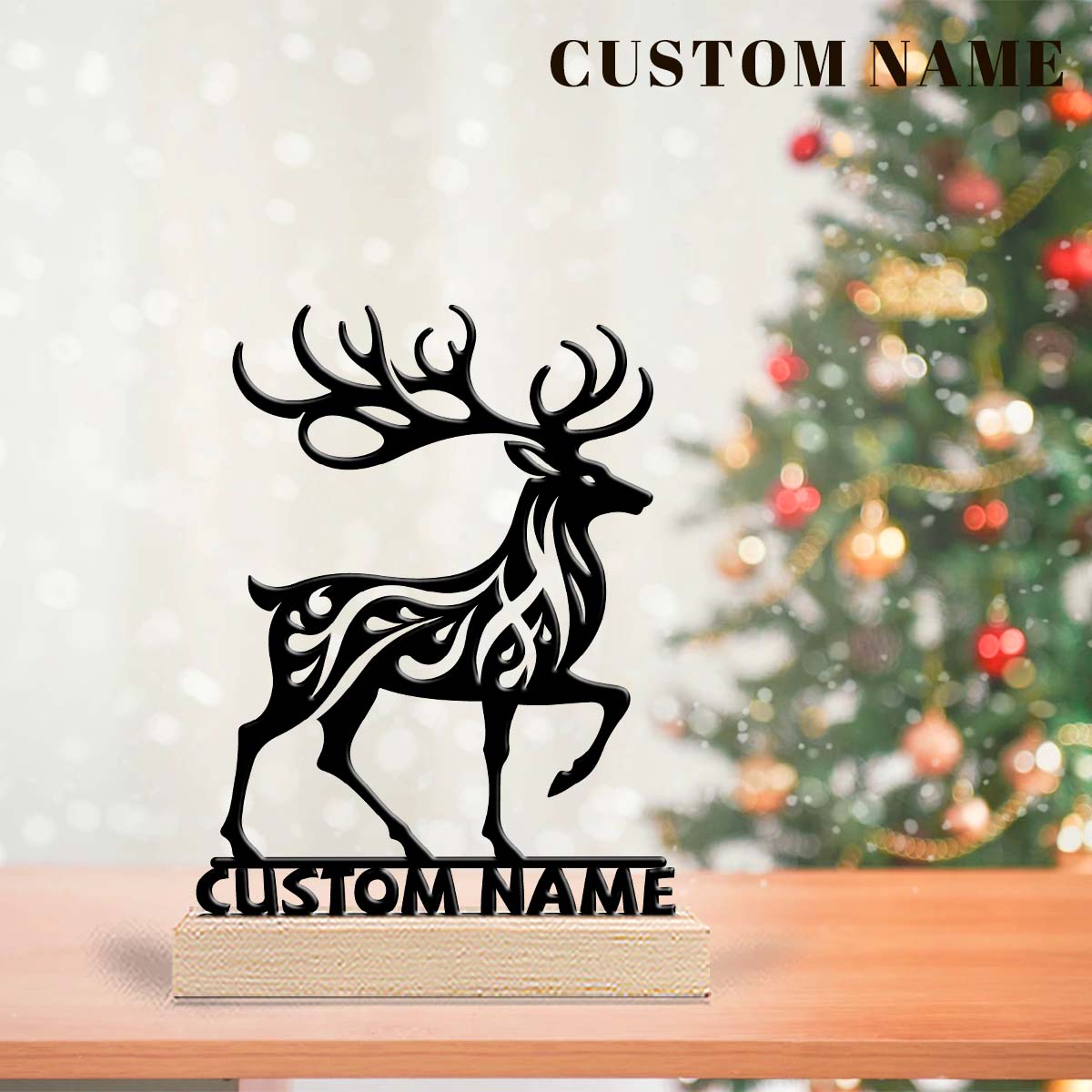 Home Office Decor - 1Pc Csutom Running Deer Wooden Base