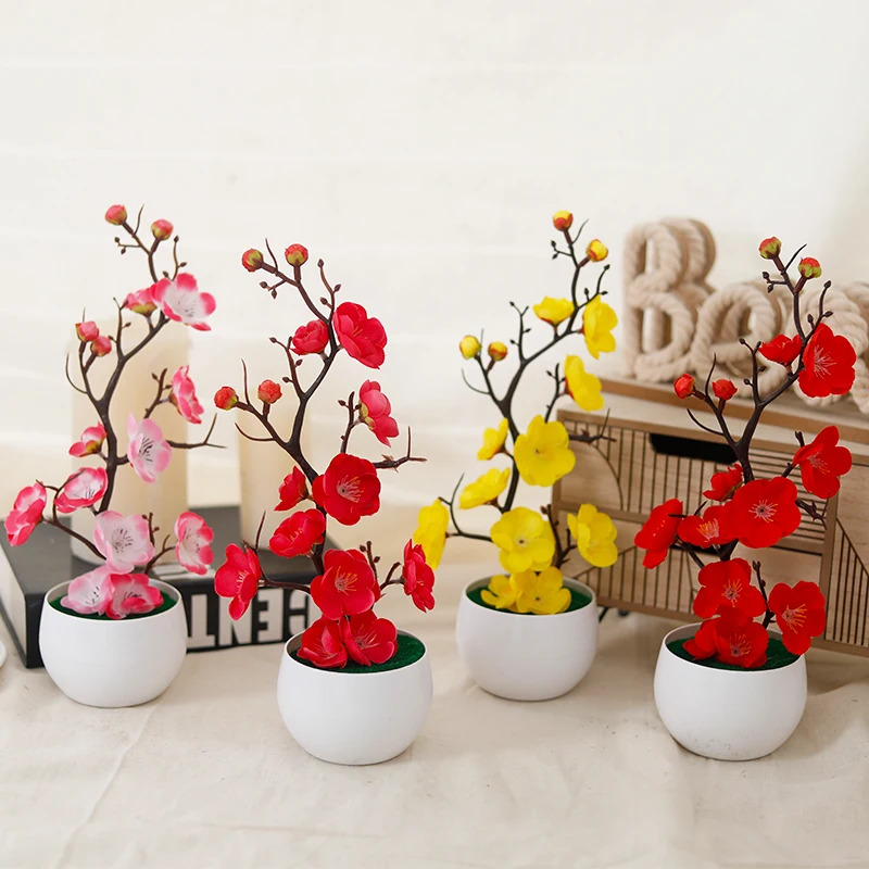 Home Office Background - Simulation Plum Flower Pot Plant Artificial